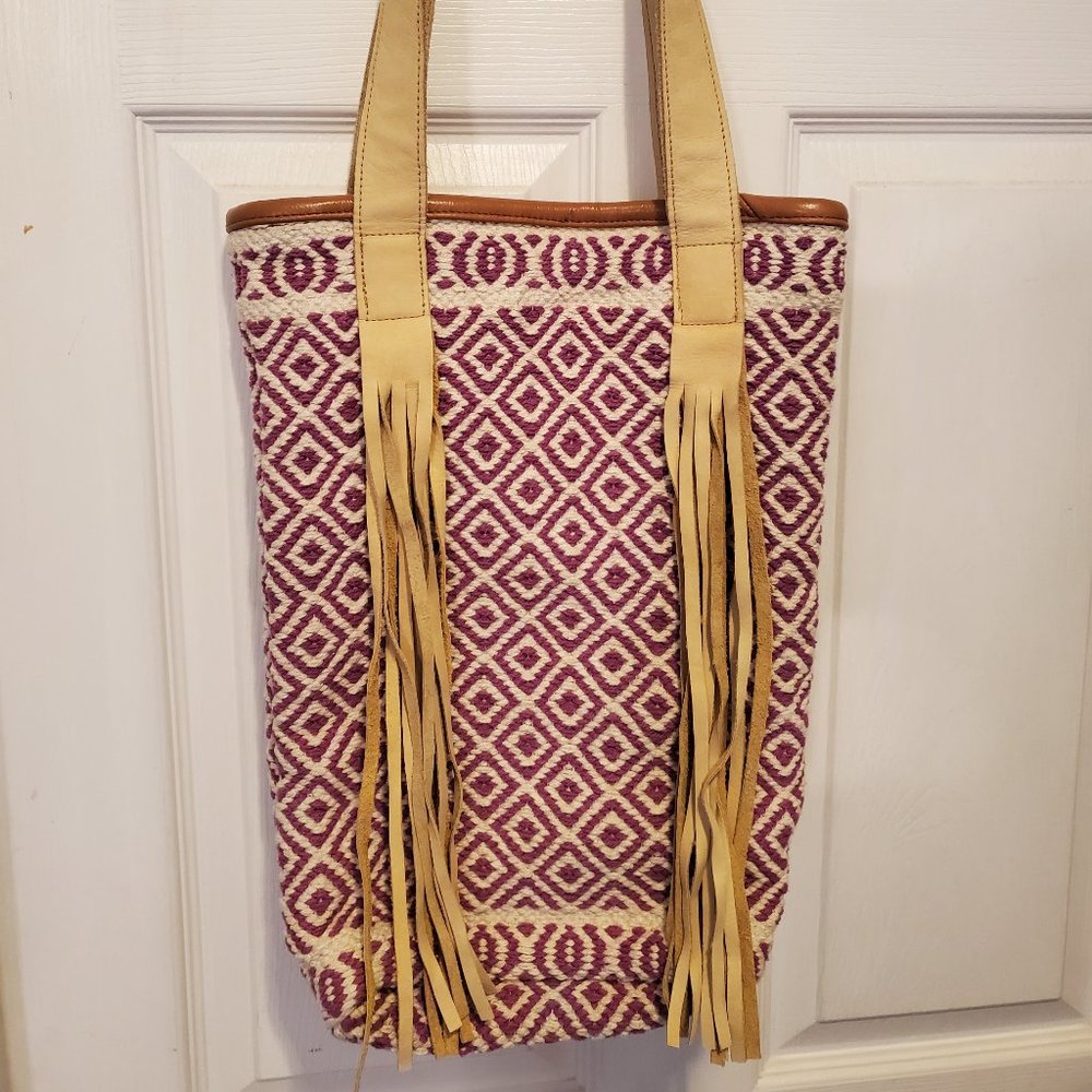 Large Boho Tote Bag Purse - Tapestry and Leather
